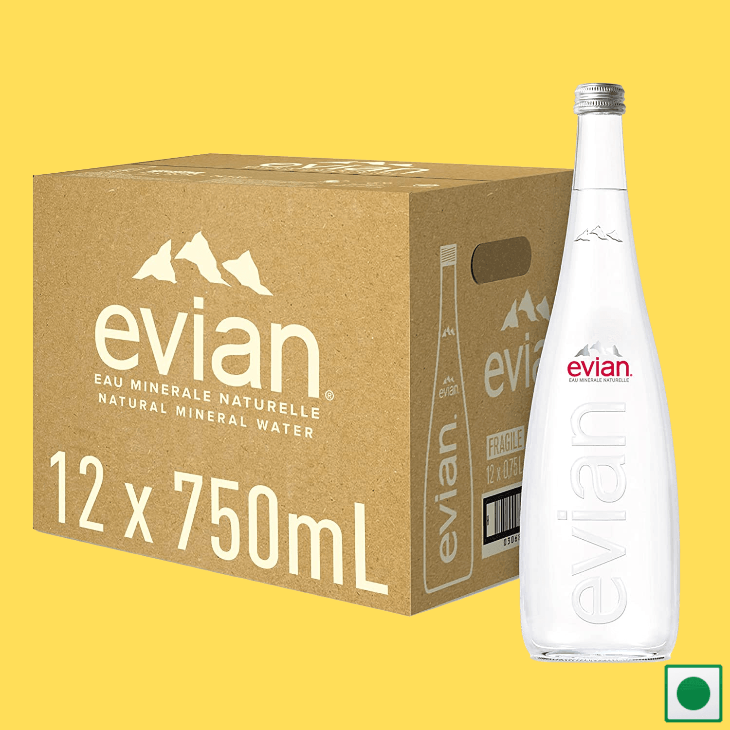 Evian Natural Mineral Water Glass Bottle, 12 x 750ml (Imported)